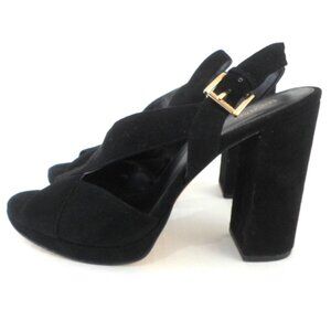 Michael Kors BECKY Black Suede Platform Heel Slingback Sandals Open Toe